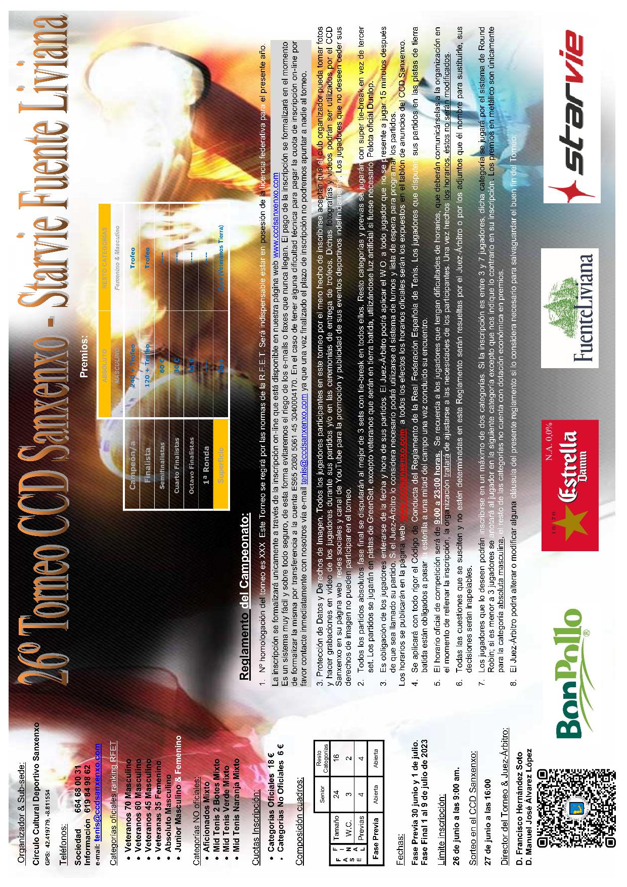 Cartel del 26º Torneo CCD Sanxenxo - Starvie Fuente Liviana