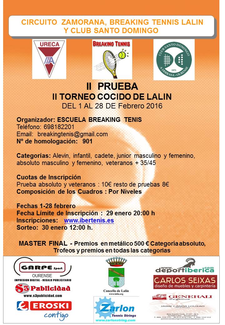 Cartel del Circuito Ureca, Breaking tenis, Santo Domingo  II Torneo cocido de Lalin