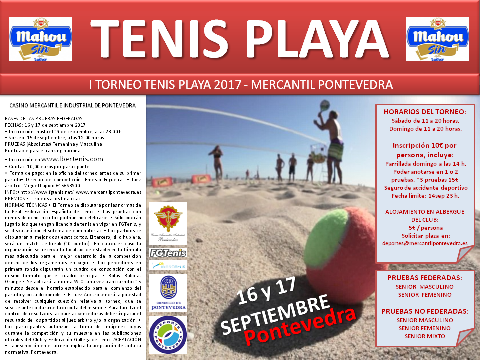 Cartel del I TORNEO DE TENIS PLAYA - MERCANTIL PONTEVEDRA