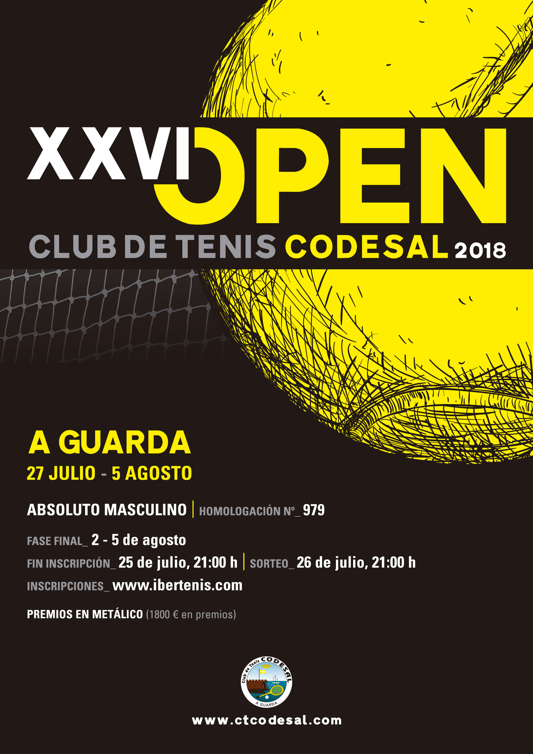 Cartel del XXVI Open de tenis Codesal (1800€ en premios)