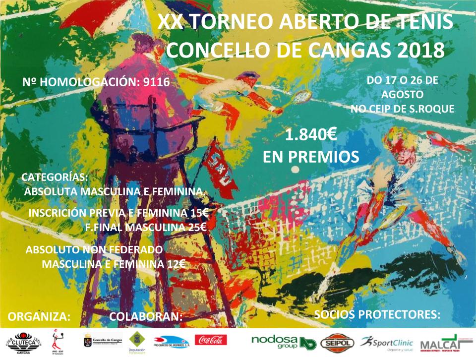 Cartel del XX TORNEO DE TENIS ABERTO CONCELLO DE CANGAS 2018