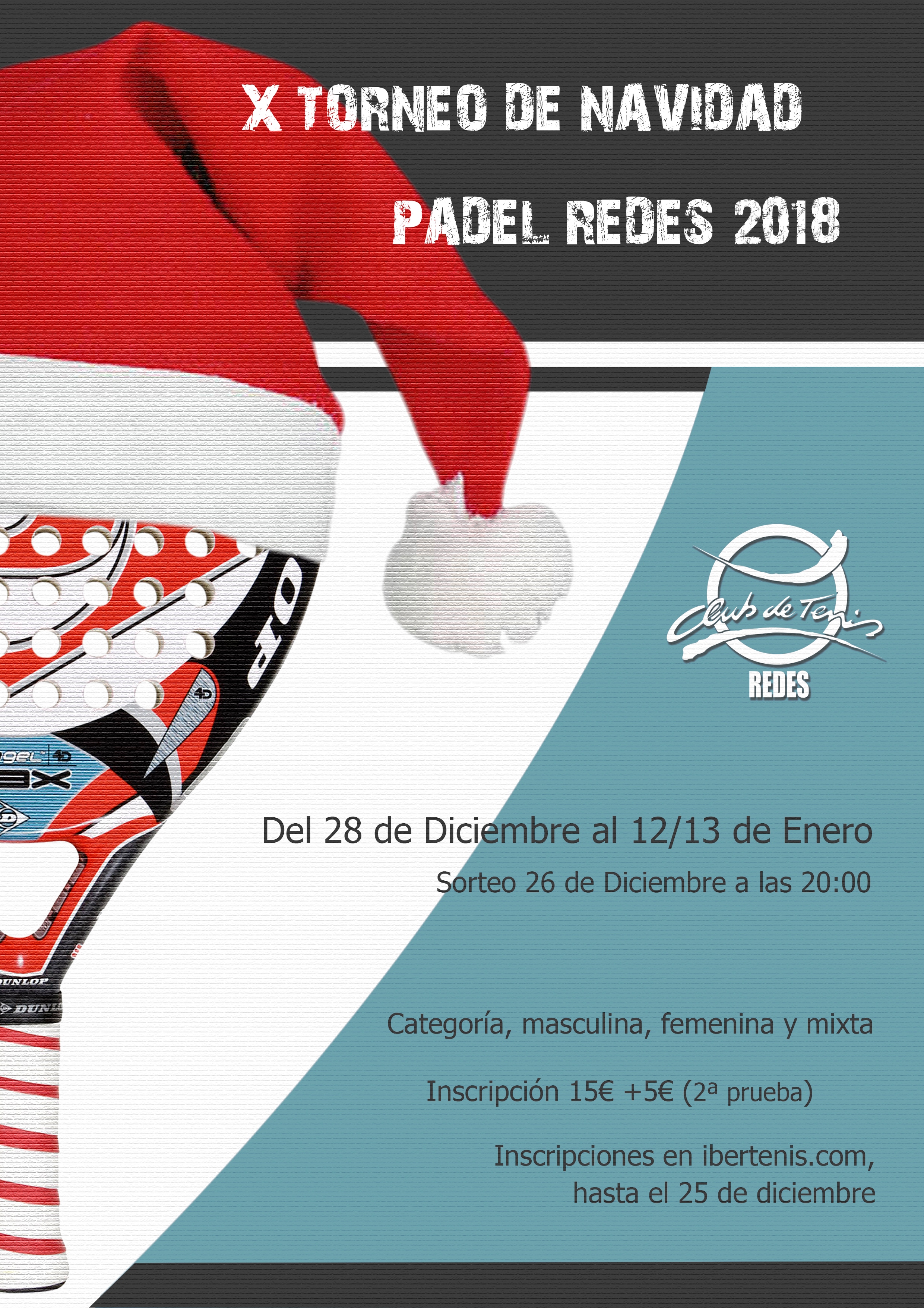Cartel del X TORNEO DE NAVIDAD PADEL REDES 2018