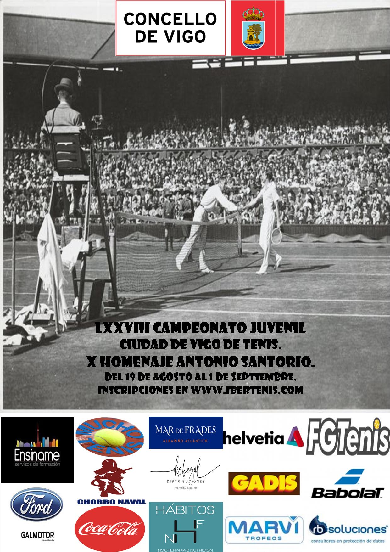 Cartel del LXXVIII Edición Cpto. de tenis Juvenil Cidade de Vigo  - X Homenaxe D. Antonio Santorio
