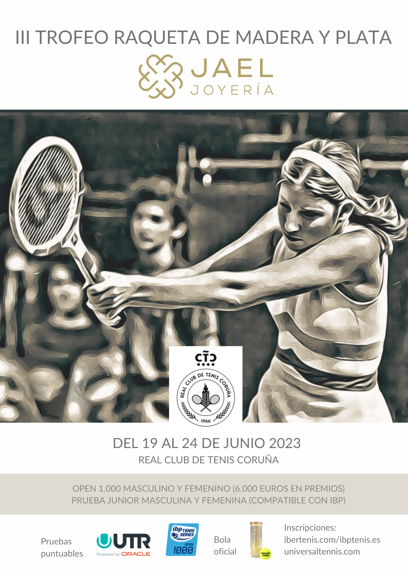 Cartel del III TROFEO RAQUETA DE MADERA Y PLAYA JOYERIA JAEL-  IBP
