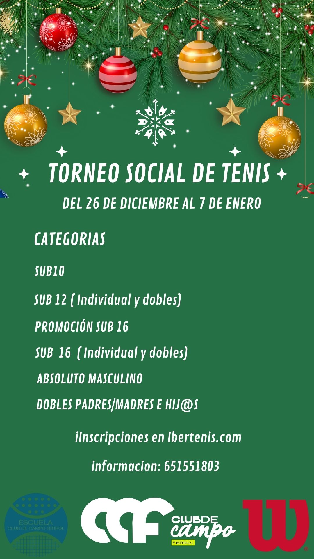 Cartel del TORNEO SOCIAL DE TENIS NAVIDAD