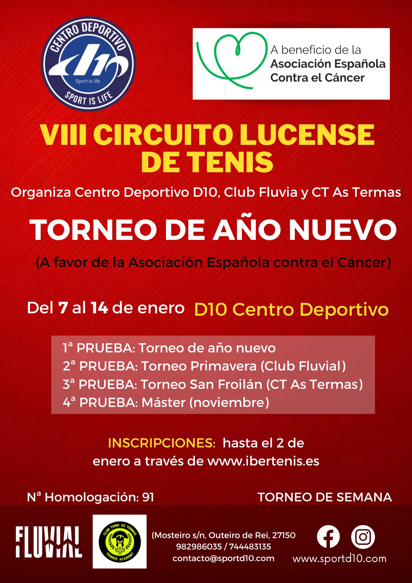 Cartel del TORNEO DE AÑO NUEVO - VIII CIRCUITO LUCENSE DE TENIS (a favor de la AECC)