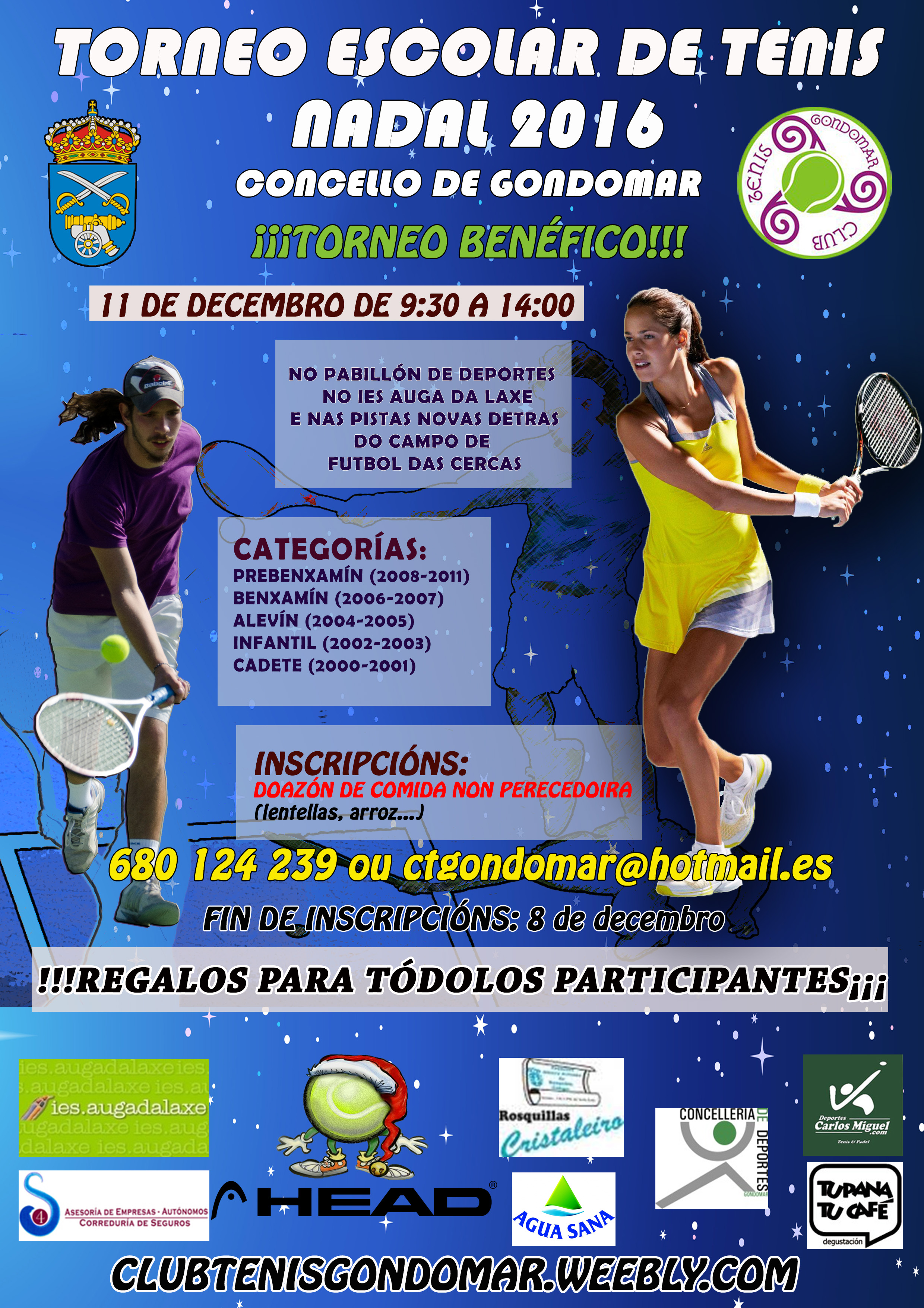 Cartel del TORNEO ESCOLAR DE TENIS BENEFICO, CONCELLO DE GONDOMAR 2016