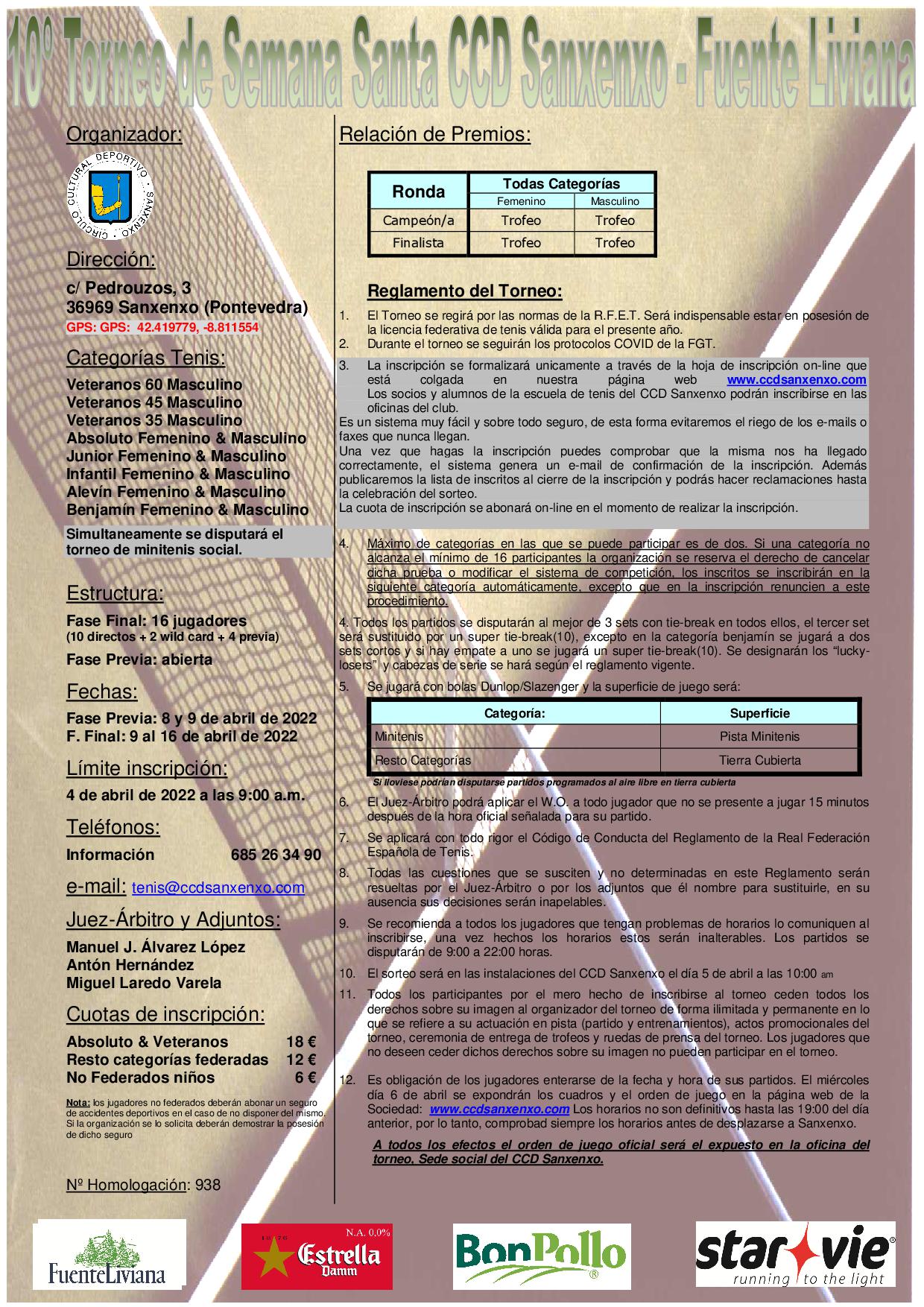 Cartel del 10º Torneo de Semana Santa CCD Sanxenxo - Fuente Liviana
