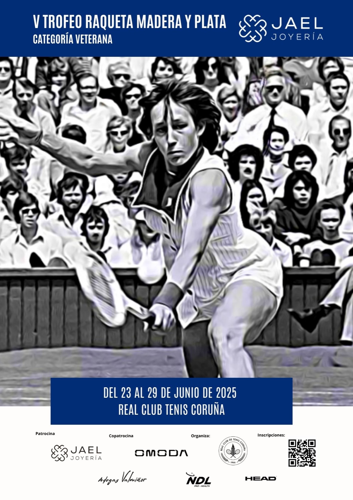 cartel V TROFEO RAQUETA DE MADERA Y PLATA JAEL JOYERÍA (VETERANOS)