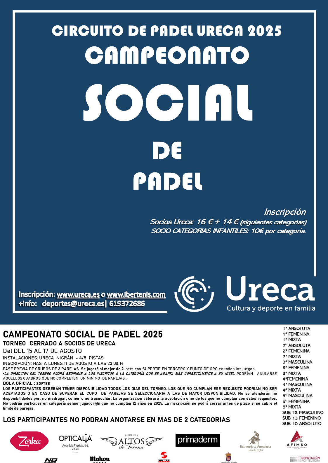 Cartel del CAMPEONATO SOCIAL DEL PADEL URECA 2025