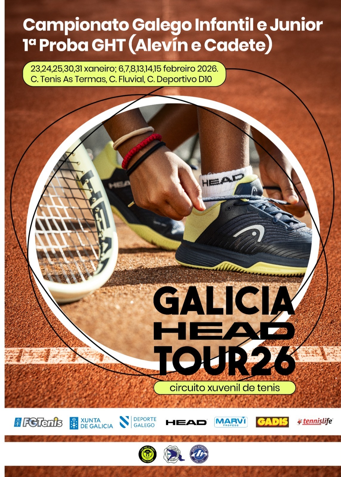 cartel GALICIA HEAD TOUR - Camp. Gallegos infantil y junior. Torneo GHT alevín y cadete.