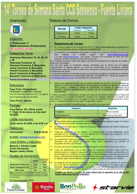 cartel 14º Torneo de Semana Santa CCD Sanxenxo - Fuente Liviana