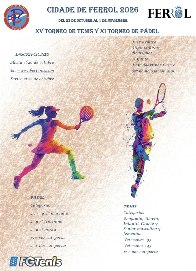 Cartel XV TORNEO DE TENIS CIDADE DE FERROL 2026